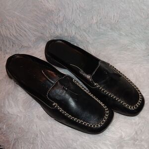 Womens Black Leather Slides